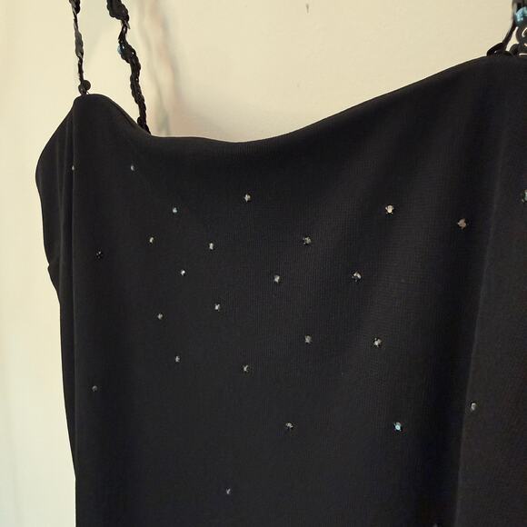 Jessica McClintock Dress Size 14 Black Rhinestones Sequins Asymmetrical - Picture 6 of 16
